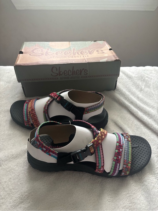 Skechers Shoes - Skechers Women White Sandals with Multicolor Woven Straps Size 9